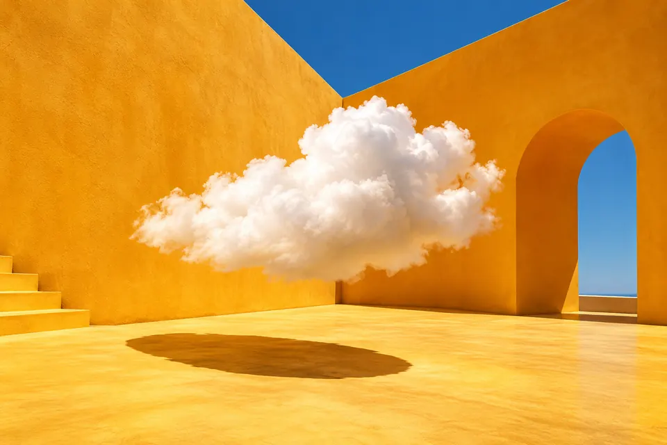 Floating cloud in an ochre courtyard