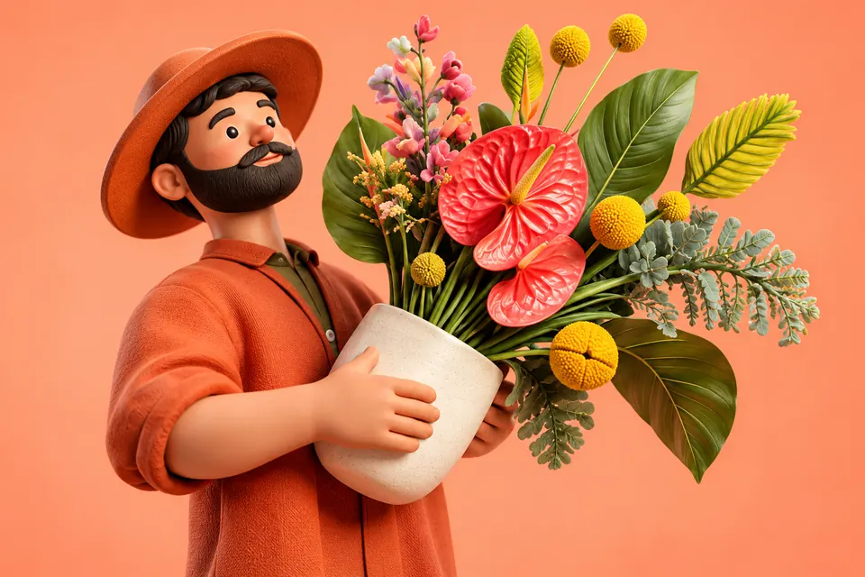 Terracotta Gardener with Botanical Bouquet